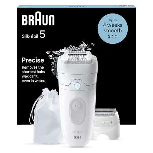Braun Silk-épil 5 Epilatore Elettrico Donna Wet & Dry, Pelle Liscia a Lungo, Con Testina Per Rasoio Elettrico Donna e Cappuccio Rifinitore, Idea Regalo, 5-041, Bianco/Grigio