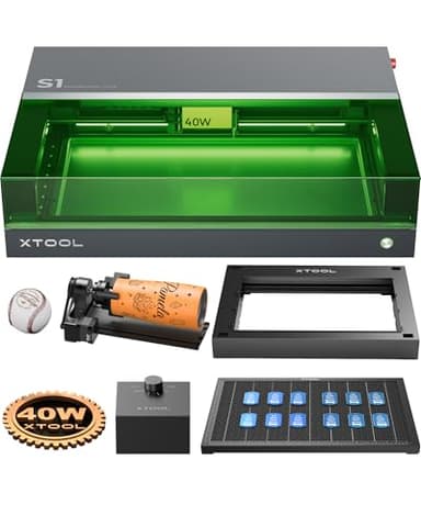 xTool S1 40W Incisore Laser Deluxe Kit Tutto in Uno, con RA2 Rotante & Riser Base & Aisst Aria Intelligente & Pannello a Nido d'Ape, Velocità 600 mm/s, Incisione Precisa per Metallo, Legno (Nero)