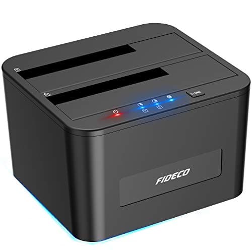FIDECO Docking Station per Dischi Rigidi, Docking Station per HDD SATA USB 3.0 per HDD/SSD SATA da 2,5 e 3,5 pollici, Dual Bay, Supporto per Clonazione Offline e 2 Dischi Rigidi da 16TB