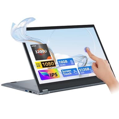 PC Portatile 15,6 Pollici, Computer Portatile 2 in 1, Capovolgimento a 360° 1920X1080 IPS,16GB RAM 512GB SSD Pc gaming portatile, AMD 3200U Laptop gaming, Supporto USB RJ45 Type-C, Per Studio Lavoro