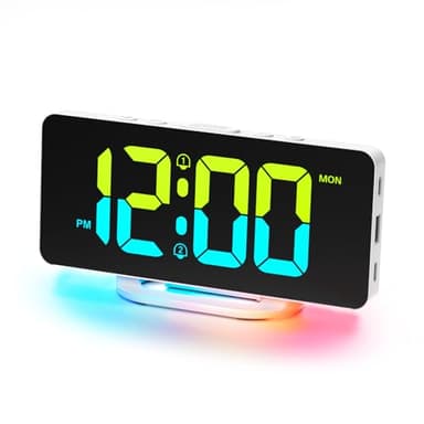 CHEREEKI Sveglia da Comodino Digitale a Corrente, Sveglie Digitali con 11 Colori Numerici e 10 Luce Notturna, Luminosita Regolabile, Sveglia Alimentazione Elettrica, 2 Porte di Ricarica USB