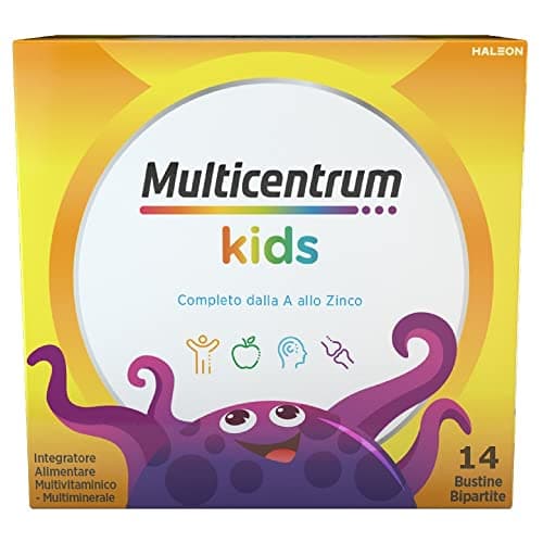 Multicentrum Kids, Integratore Alimentare Multivitaminico Completo, con Ferro, Calcio, Adatto ai Bambini Dai 3 Anni, Insapore, 14 Bustine