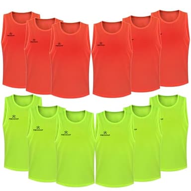 FIBOGOUP Pettorine per allenamento a squadre,Divise da allenamento per squadre di calcio e basket,gilet traspirante, (verde+rosso+logo, L)