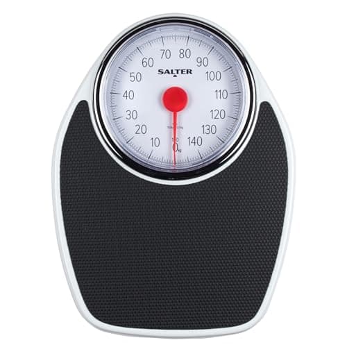 Salter 195 WHKR Bilancia pesapersone meccanica con ago, Doctor's Style, design retrò, con quadrante analogico di facile lettura, senza batteria, capacità 150 kg, pesa solo in kg, nero/bianco
