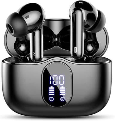 Cuffie Bluetooth, Auricolari Bluetooth 5.3 con 4 Mic, Cuffie Wireless In Ear HiFi Stereo, Cuffiette Bluetooth 36Ore LED Display, Cuffie Senza Fili IP7 Impermeabili, USB-C,Touch Control, Nero