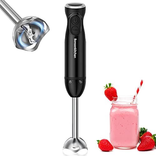 Bonsenkitchen Frullatore a Immersione 1000 W in Acciaio Inossidabile, Velocità Infinitamente Variabile, Bacchetta per Mescolare Gli Alimenti per Bambini, Zuppe, Purea, HB3201 (nero)