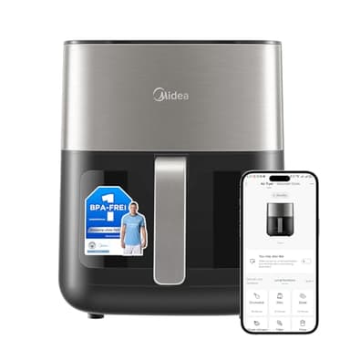 MIDEA Friggitrice ad aria calda, 6,5 l, LED Touch Screen XL, riscaldamento regolabile, temperatura del vento e del timer, meno olio, 2000 W, nastro nero
