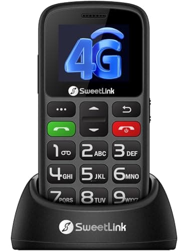 SweetLink 4G Telefono Cellulare per Anziani con Tasti Grandi, Senior Telefoni per Persone Anziane, Base di Ricarica, Funzione SOS, Chiamata Rapida, Volume Alto, Dual Nano SIM, Nero