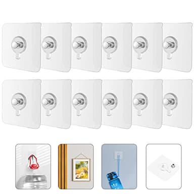 flintronic 12 Pezzi Ganci Adesivi per Quadri Muro, Appendere Quadri Senza Chiodi Trasparenti, Portafoto Antitraccia Chiodo Libero Impermeabile, No-Trace No Foratura Per Orologio, Foto, Pittura
