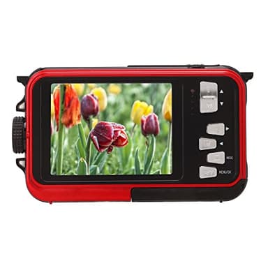 Fotocamera Subacquea, Fotocamera Digitale Impermeabile Full HD 2.7K 48MP 10ft, Fotocamera Tascabile LCD Anteriore Posteriore a Doppio Schermo con Zoom Digitale 16X per Snorkeling, (Rosso)