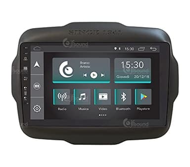 Jf Sound car audio system Autoradio Custom Fit per Jeep Renegade Android GPS Bluetooth WiFi Dab USB Full HD Touchscreen Display 9", Nero