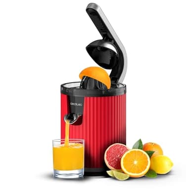 Cecotec Spremiagrumi elettrico a braccio per arance e agrumi Xqueeze RetroJuice 600 Red, 600 W, stile retrò, filtro in acciaio inox, cono in plastica, leva per estrarre la polpa, antigoccia