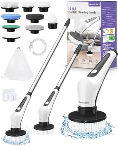 Spazzola Rotante Pulizia Casa, [Impermeabile IPX8] Homtronics Spazzola Elettrica per Pulizia con 9 Testine Sostituibili, Spazzola Elettrica Rotante Pulizia Senza Fili per Bagno, Vasca, Cucina, Auto