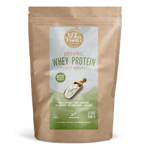 Organic Whey Protein - Naturale - 80% Proteine - Proteine Del Siero Del Latte Biologico - Senza: Aditivi, OGM, Soia, Zucchero Aggiunto - 500g