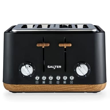 Tostapane Salter EK5823BLKVDE Toronto 4 fette – Fessure larghe, 6 livelli di doratura, vassoio raccoglibriciole removibile, scongelamento, riscaldamento, annulla, centraggio automatico