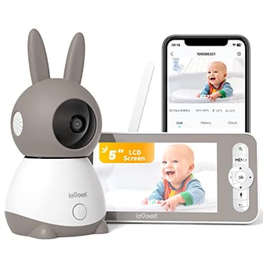 ieGeek 2k Baby Monitor Video e Audio con 5" LCD, Telecamera Bambini con Monitor Supporto Controllo Tramite APP Mobile & Monitor, 3000 mAh Batteria Ricaricabile, 3 Tipi di Rilevamento Intelligente