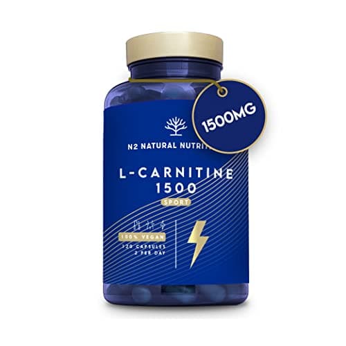 Natural Nutrition L CARNITINA 1500 . Migliora lo Sviluppo Sportivo. Brucia Grassi. Perdita di Peso. Provvede Energia. Integratore di aminoacidi. 120 Capsule Vegetali. Certificato VEGANO. CE.N2