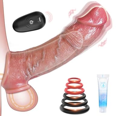 Guaina Pene Vibratore Sex Toys per Uomini - Dildo Realistico Uomo Prolunghe per il Pene Giocattoli Sessuali Donna Coppie Sesso con 10 Modalità di Vibrazione, Erotici Maschili Anello Vibrante del Pene