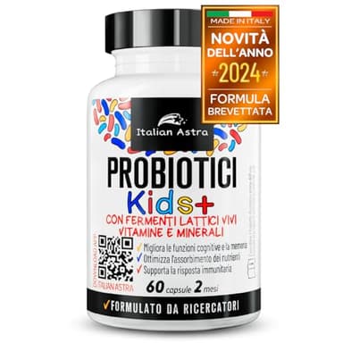 DAI RICERCATORI AI CONSUMATORI, Fermenti Lattici Probiotici per Bambini, Capsule Apribili e Scioglibili in Acqua/Succo/Latte, + Vitamina C, Vitamina D e Ferro - 60 Capsule 2 Mesi