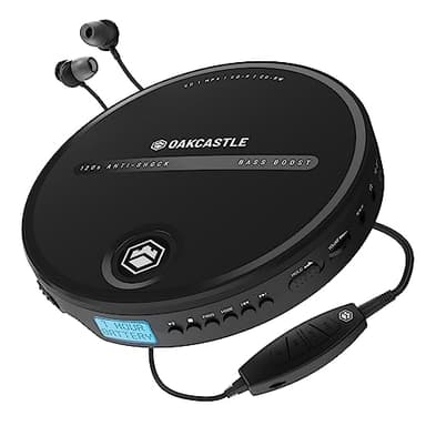 Lettori CD Portatili | Lettore CD Portatile con Cuffie | CD Player con Autonomia di 7 Ore | Walkman, Potenziamento Bei bassi, Blocco del Mantenimento e Funzione Anti-skip | Oakcastle CD10