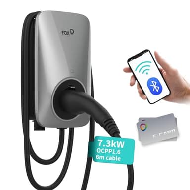 FoxESS Wallbox Tipo 2 7.3kW 32A con Controllo Smart App, Certificazione CE e TÜV, Compatibile con WiFi, Bluetooth, RFID e OCPP, Argento