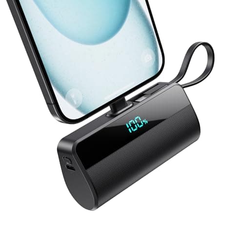 Mini Power Bank per iPhone, 5500mAh Caricabatterie Portatile con Cavo USB C Integrati 20W PD Ricarica Rapida Powerbank Compatto Batteria Esterna con LED Display per iPhone 16/15/14/13/12/11/8/7/6 Ecc