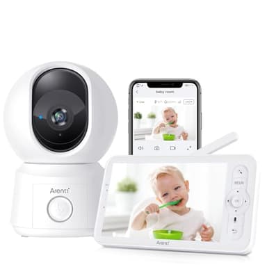 ARENTI 1080P Baby Monitor Video e Audio, Telecamera Bambini con Monitor 5'', Rilevamento di Rumore/Movimento/Zone Pericolose, Monitoraggio Temperatura, Audio Bidirezionale, Compatibile con Alexa