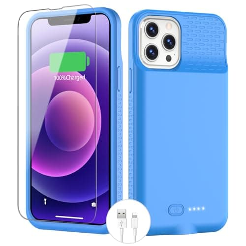 BOPPS Custodia con batteria per iPhone 12/12 Pro, ultra sottile, 7000 mAh, custodia portatile con caricabatterie ricaricabile con 1 pellicola protettiva e 1 cavo per iPhone 12/12 Pro (6,1 pollici),