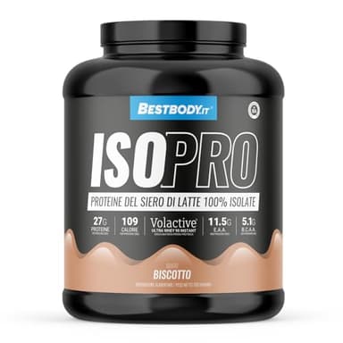 BestBody - IsoPro - Proteine del Latte Isolate Volactive per la Crescita della Massa Muscolare, Ricco di EAA e BCAA, con Bromelina e Vitamina B6, 90% Proteine, Gusto Biscotto, 700g
