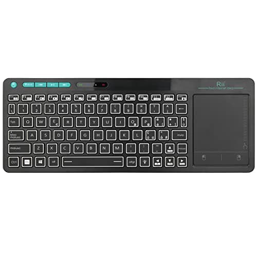 Rii Mini i18S Wireless + Bluetooth - Tastiera compatta con ampio mouse touchpad e retroilluminazione LED, compatibile con Smart TV, TV Box, Tablet, Smartphone, Console, PC, Fire TV, Raspberry
