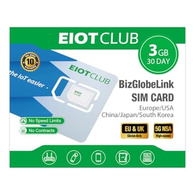 EIOTCLUB SIM Globale, 3GB Dati | 30 Giorni, SIM Prepagata 5G/4G per UE (33 Paesi) + USA/Cina/Giappone/Corea del Sud, Senza Contratto, Ricaricabile, per Telefoni, Router, Hotspot, Solo Dati