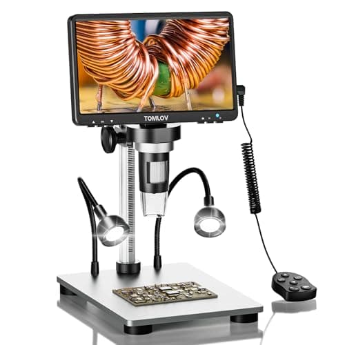 TOMLOV DM9 7" LCD Microscopio Digitale 1200X, Fotocamera 1080P da 12MP per Monete e Saldatura, Regalo per Adulti, con Supporto Metallo, Luce Regolabile, Compatibile PC/Windows/Mac OS, 32GB