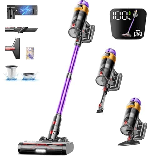 Bulelink Aspirapolvere Senza Fili [2025],45000 Pa/550W Scopa Elettrica Senza Fili 70Min Autonomia, Schermo OLED Animato + Anti-Avvolgimento, Ricarica a Parete 1,8L per Pavimenti/Tappeti/Peli Animali