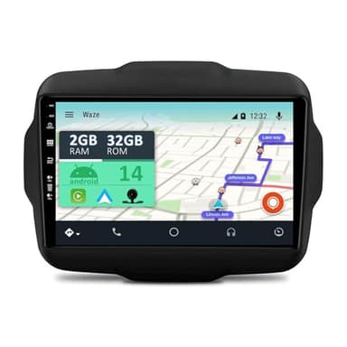 YUNTX Android 14 2 Din Autoradio per Jeep Renegade(2015-2018)-9 pollice Touch Screen-Gratuiti Camera-Support DAB/Bluetooth 5.0/CarPlay/WiFi/Controllo del volante/Mirror-Link/WiFi/USB/4G