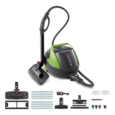 Polti Vaporetto Pro 95 Turbo Flexi, Pulitore a Vapore con Caldaia, Pressione Max 5 Bar, Potenza 1100 W, Autonomia Illimitata, Made in Italy, Funzione Eco, 14 Accessori Inclusi, Nero e Verde