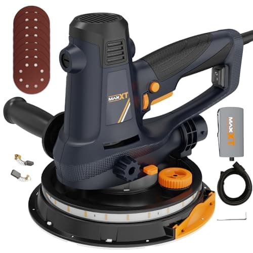 MAXXT Levigatrice manuale per cartongesso, 810 W, smerigliatrice elettrica per pareti, 1500-2800 giri/min, velocità variabile, aspirazione regolabile, levigatura grossolana/fine, 8 pezzi