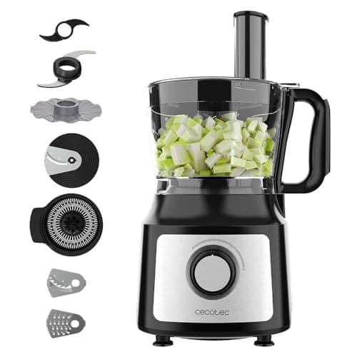 Cecotec Processore di Alimenti Comino 1000, 1000 W, 2 Velocità e Pulse, Ciotola da 2 L e Brocca da 1,8 L, 3 Dischi Taglienti, Lama Tritatutto, Lama Impastatrice, Spremiagrumi e Disco per Creme