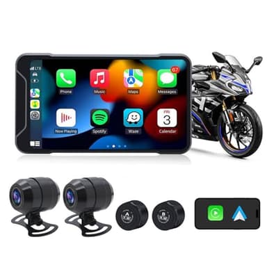 Geloo Wireless Carplay Dash Cam per Moto con 5" LCD Display, GPS Moto Navigatore con Dashcam Fotocamera Impermeabile IP67,2K+1080P Telecamera, Registrazione in loop,WIFI