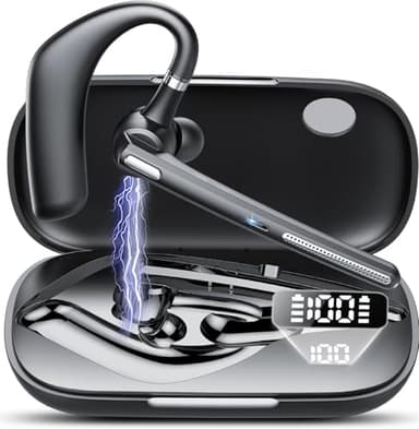 Auricolare Bluetooth V5.3, 60 Ore di Conversazione Cuffie Bluetooth Singolo con CVC8.0 ENC Doppio Microfono, Connessione a due Dispositivi, Display a LED, IPX7 impermeabile, Cuffie per la Guida/Affari