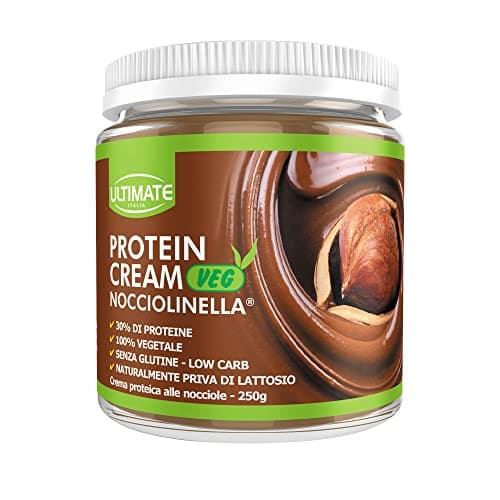 Ultimate Italia - Crema proteica al 30% spalmabile, senza zuccheri - 250g - gusto nocciola - senza lattosio e glutine - 100% vegetale - poche calorie, con vitamine