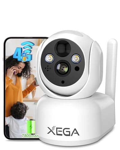 Xega 4G LTE Telecamera Interno con Sim/ 7800mAh Batteria senza Fili, 2K Videocamera Sorveglianza Interno con Visione Notturna a Colori, PIR Rilevamento, IP65