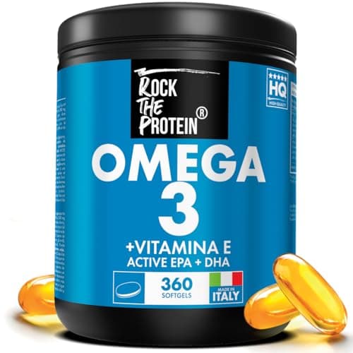 OMEGA 3 Olio di Pesce con Vitamina E Rock The Protein® 360 Capsule SoftGel 360mg EPA & 240mg DHA Per Dose, Integratore Omega 3 1000mg Fish Oil Ricco di Acidi Grassi Essenziali