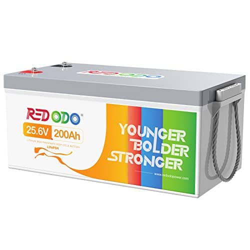 Redodo 24V 200Ah LiFePO4 Batteria al litio con BMS 200A, capacità energetica max. 5120Wh, 4000-15000 cicli profondi, alimentazione di back-up del sistema solare, camper, trolling motor, ecc.