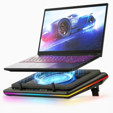 llano Basi di Raffreddamento per PC Portatile Gaming RGB con Controllo Tatto Continuo & Tappetino per Mouse, 3 Porte USB A, Ventilatore Turbo Extra Potente, Compatibile con Notebook da 15-19