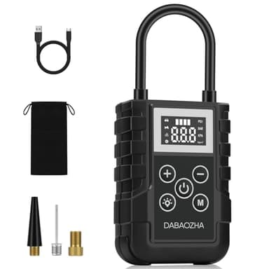 Compressore Aria Portatile, Portable Electric Air Compressor 150PSI, 4 Modalità Mini Compressore Lampada LED, Nuovo 2024 Portable Air Pump per Auto/Bici/Moto/Scooter/Pallone (Nero)