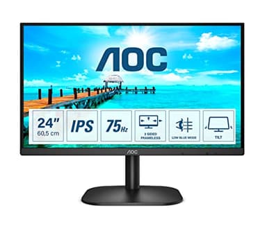AOC Monitor Italia 24B2XH LED da 23.8" IPS, FHD, 1920 x 1080, 75 Kz, VGA, HDMI, Nero, 24 inch FHD IPS 75Hz, HDMI - VGA, No Speakers