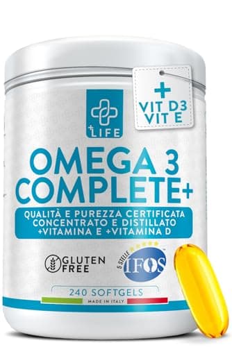 Omega 3 IFOS 5 Stelle Certificato Con Vitamina D3 2000 UI PiuLife® 240 Softgel 2000mg EPA, 1000mg DHA Dose, Olio di Pesce Omega 3 Capsule Fish Oil, Trigliceridi, Cuore, Vista, Ossa, Cervello