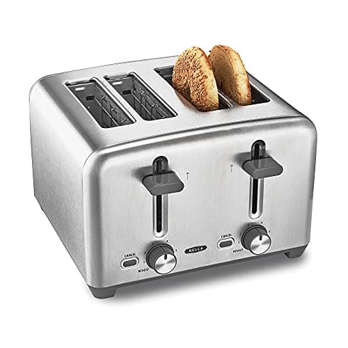 BELLA Tostapane a 4 fette, risultati rapidi e uniformi ogni volta, ampie fessure si adattano a pane di qualsiasi dimensione come bagel o toast texas, acciaio inossidabile, 4 Fette