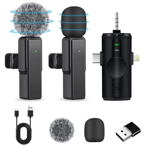 Microfono-Lavalier-Wireless, Microfono da Bavero 4 in 1 Mini Microfoni Wireless per Cellulare per iPhone/Android/PC, Piccolo Microfoni Plug-Play Wireless per Registrazioni TikTok Live Streaming Vlog