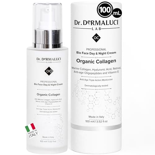Crema Viso Idratante Bio Collagene Marino, Retinolo, Acido Ialuronico, Vitamina C+E, Oligopeptidi, Aloe Vera,Olio Jojoba |Cosmesi Organica |Anti-Età, Antinvecchiamento, Naturale |Giorno/Notte |Italia